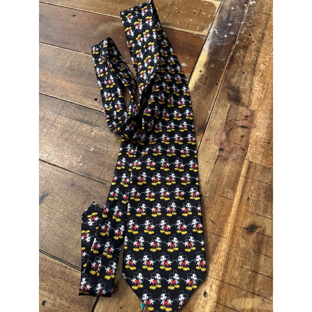 Mickey Unlimited Disney Mickey Mouse Vintage Black Silk Necktie All Over Print